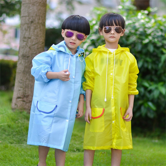 Blue Car Kids Cartoon Animal Raincoat - Waterproof Hooded Rain Poncho for Toddlers & Students (90-130CM Height).