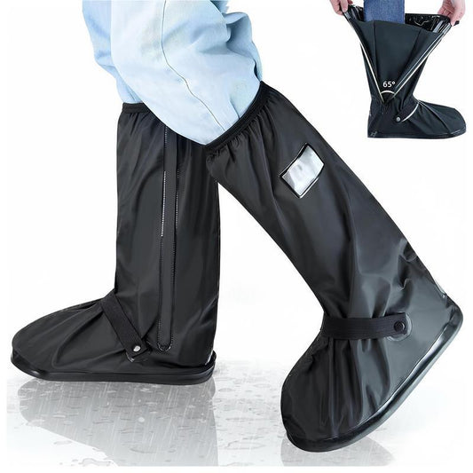 A Pair 40CM High-Tube Double-Layer Waterproof Rain Boot Covers - Durable Anti-Slip Reflective Motorcycle Over-Shoes (L Size).