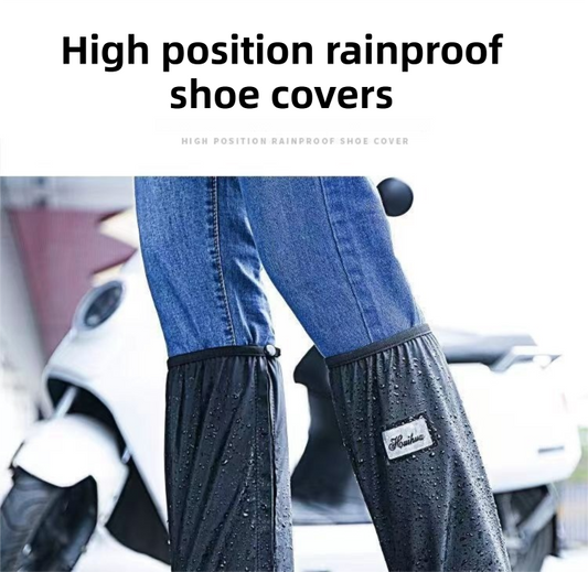 A Pair 40CM High-Tube Double-Layer Waterproof Rain Boot Covers - Durable Anti-Slip Reflective Motorcycle Over-Shoes (XL Size).