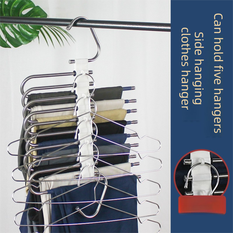 5-Tier Sliver Stainless Steel Pants Rack and 10-Pack Magic Cascading Hangers Set - Space-Saving Closet Organizer Kit