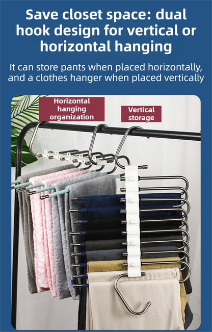 5-Tier Sliver Stainless Steel Pants Rack and 10-Pack Magic Cascading Hangers Set - Space-Saving Closet Organizer Kit