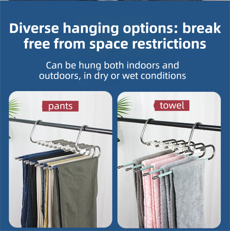 5-Tier Sliver Stainless Steel Pants Rack and 10-Pack Magic Cascading Hangers Set - Space-Saving Closet Organizer Kit