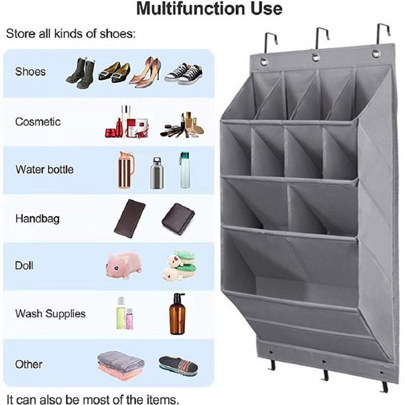 12-Pockets Black Collapsible Over-the-Door Hanging Storage Bag - Space-Saving Shoes & Sundries Wall Holder with Hooks