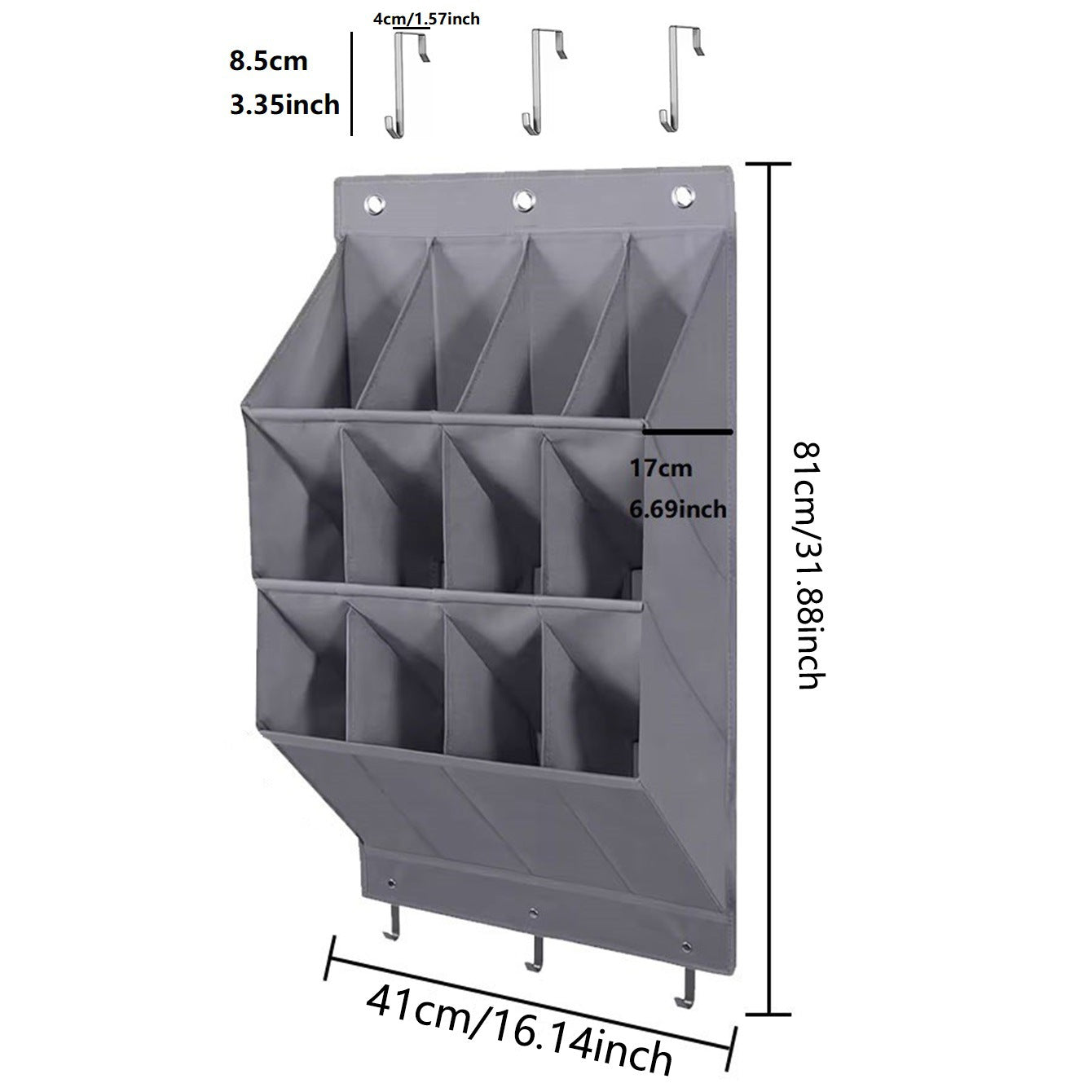 12-Pockets Black Collapsible Over-the-Door Hanging Storage Bag - Space-Saving Shoes & Sundries Wall Holder with Hooks