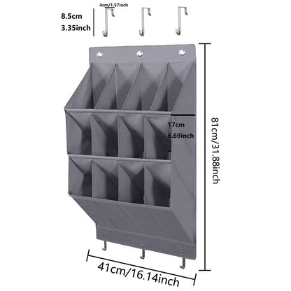 12-Pockets Black Collapsible Over-the-Door Hanging Storage Bag - Space-Saving Shoes & Sundries Wall Holder with Hooks