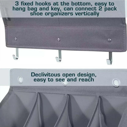 12-Pockets Black Collapsible Over-the-Door Hanging Storage Bag - Space-Saving Shoes & Sundries Wall Holder with Hooks