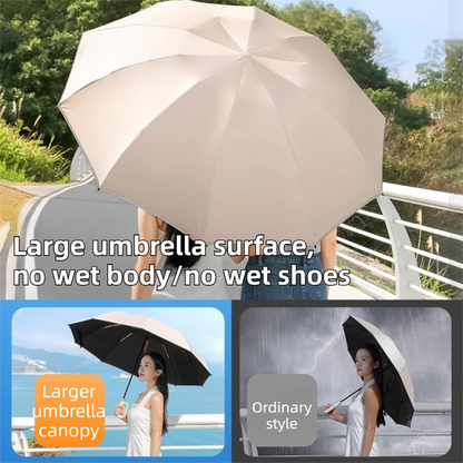Black Heavy Duty Fully Automatic Carabiner Umbrella with Integrated Hook Handle (Diameter 106CM) - Ultra Windproof and UV Protective Sun & Rain Umbrella