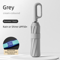 Grey Heavy Duty Fully Automatic Carabiner Umbrella with Integrated Hook Handle (Diameter 116CM) - Ultra Windproof and UV Protective Sun & Rain Umbrella