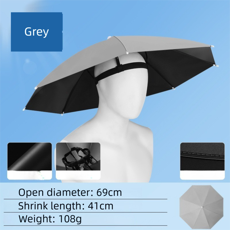 Haze Blue Foldable Sun & Rain Umbrella Hat (Diameter 69CM) - 99% UV Potective and Wind/Rainproof Fishing Umbrella with Elastic Headband