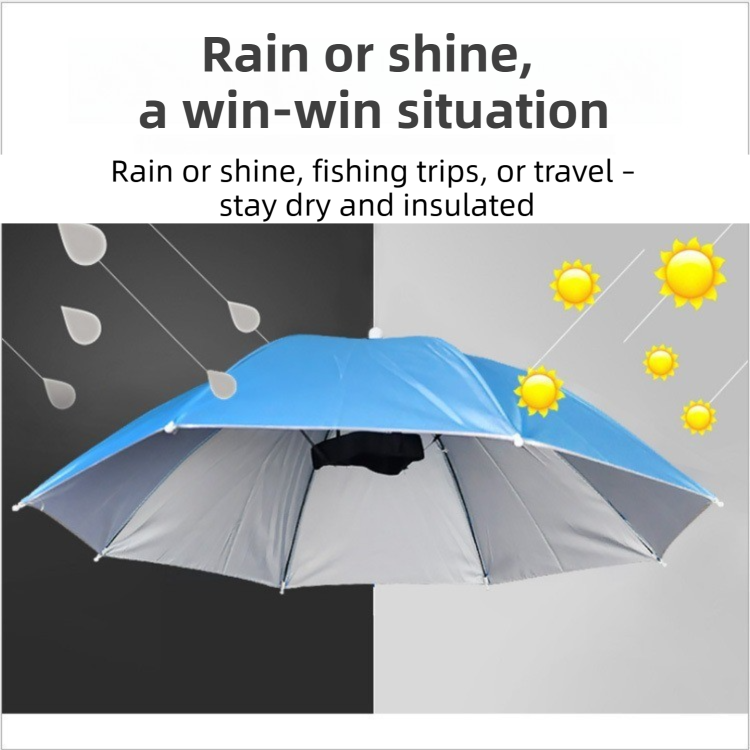 Haze Blue Foldable Sun & Rain Umbrella Hat (Diameter 69CM) - 99% UV Potective and Wind/Rainproof Fishing Umbrella with Elastic Headband