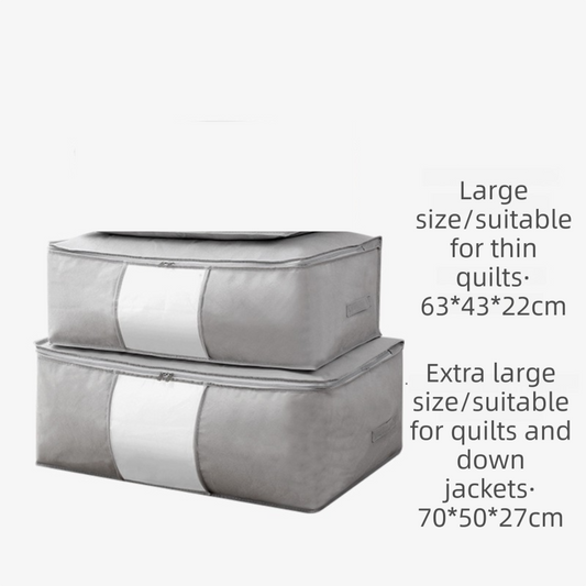 2-Pack Grey Large Quilt & Clothes Storage Bag (63X43X22CM) - Breathable Wardrobe Organizer with Clear Window & Double Zippers