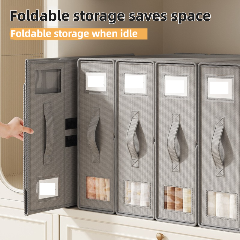 2-Pack Beige Foldable Bedding Storage Box with Zipper & Handle - Wardrobe Drawer Closet Organizer for Duvet Covers & Clothing (38x32x12CM)