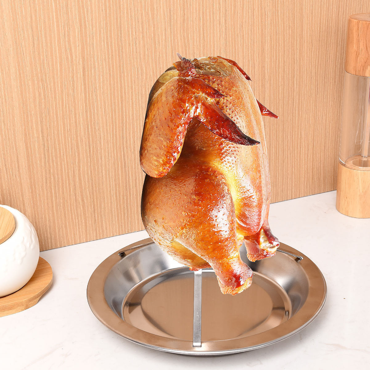 2-Pack Portable Vertical Chicken Roaster with Oil-Filtering Pan - 430 Stainless Steel Detachable Beer Can Chicken Rack