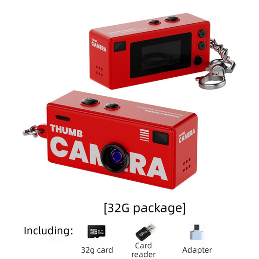 G6 Red Ultra-Mini Thumb Camera with 32GB Card, Card Reader & Adapter - HD Instant Pocket-Sized Action Cam for Students & Kids.