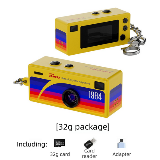 G6 Yellow Ultra-Mini Thumb Camera with 32GB Card, Card Reader & Adapter - HD Instant Pocket-Sized Action Cam for Students & Kids.
