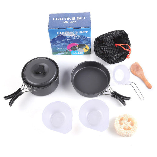 8-Piece Black Lightweight Outdoor Camping Cookware Set - 1/2 Person Portable High-Efficiency Thermal Cooking Nested Kit.