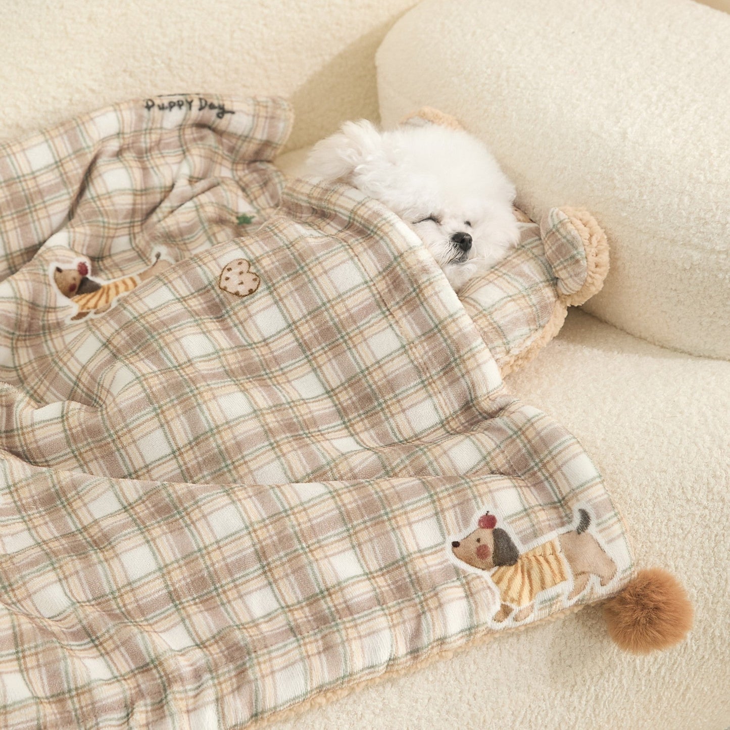 Plaid Apple Premium Soft Fleece Dog Bed Quilt & Pillow Set (M Size 60 x 40 CM) - All-Season Reversible Warm Cat Nap Pad
