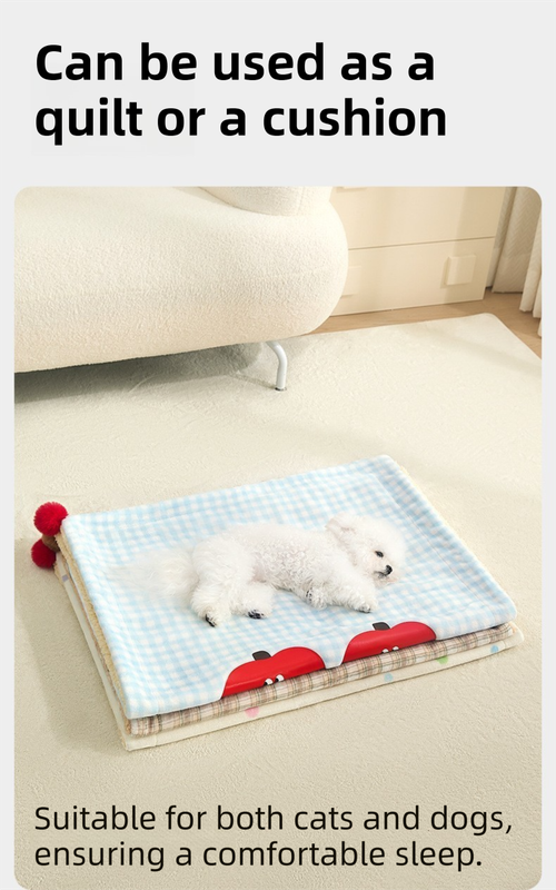 Plaid Apple Premium Soft Fleece Dog Bed Quilt & Pillow Set (M Size 70 x 50 CM) - All-Season Reversible Warm Cat Nap Pad