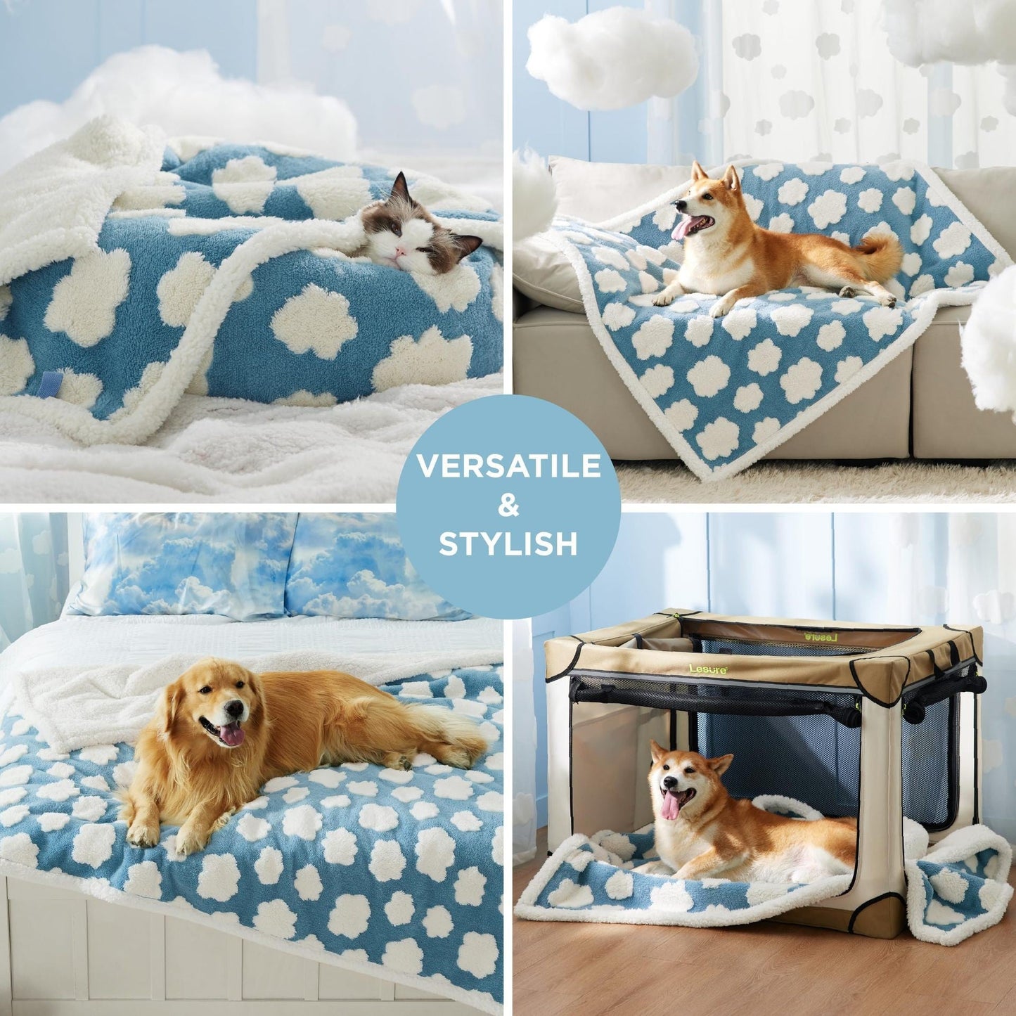 100 x 130 CM Waterproof Soft Sherpa Fleece Pet Blanket (Purple Gingham) - Reversible Thickened Furniture Protector for Dogs & Cats