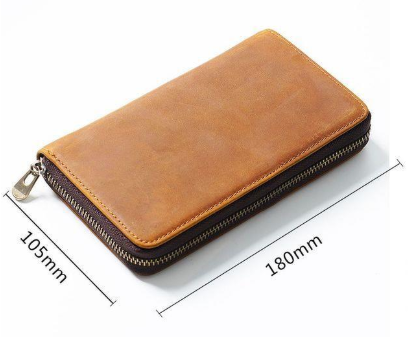 Brown Genuine Crazy Horse Leather Fountain Pen Case Zippered Organiser Pouch with 5 Elastic Loops & Mesh Pocket Vintage Stationery Holder
