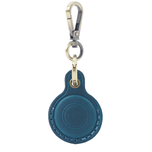 Blue Genuine Crazy Horse Leather Case for Apple AirTag Protective Tracker Holder Keychain with Metal Clip Anti-Lost Fob for Keys Pets Luggage
