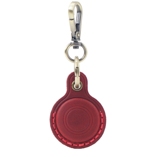 Wine Red Genuine Crazy Horse Leather Case for Apple AirTag Protective Tracker Holder Keychain with Metal Clip Anti-Lost Fob for Keys Pets Luggage