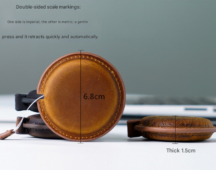 Brown Handmade Crazy Horse Leather Retractable Tape Measure Keychain Dual Sided Scale 150cm/60" Mini Pocket Ruler for Sewing & Body Measuring