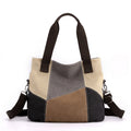Grey Vintage Patchwork Canvas Tote Bag Large Capacity Multi-Pocket Women's Shoulder Handbag for Office Travel and Daily Use