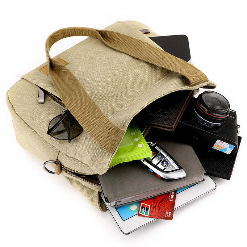 Black Multi-functional Large Capacity Canvas Tote Bag - Versatile 3-Way Adjustable Shoulder and Crossbody Handbag for Work, Travel, and Daily Use