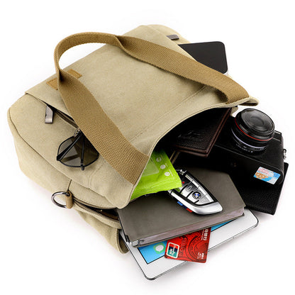 Khaki Multi-functional Large Capacity Canvas Tote Bag - Versatile 3-Way Adjustable Shoulder and Crossbody Handbag for Work, Travel, and Daily Use