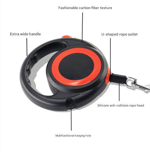 White Heavy Duty Retractable Dog Leash with Ergonomic Wide Handle - Automatic Tangle-Free Extending Lead for Large and Medium Dogs - Carbon Fiber Texture