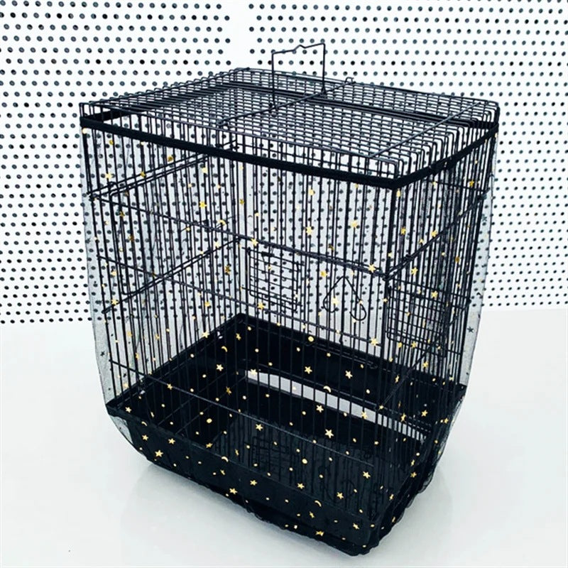 XXL Black Star【Height 40, Circumference 220】 Large Bird Cage Seed Catcher Net Cover - Adjustable Mesh Guard Splash-Proof Dust Cover for Indoor Outdoor Cages