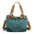 Light Green Women's Retro Canvas Tote Bag Large Capacity Shoulder Handbag Adjustable Crossbody Strap 35cm for Travel Work & Daily Use
