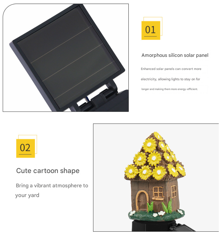 Red House Solar Powered Mushroom House Garden Stake Lights - Outdoor Waterproof Resin Landscape Decorative Lamps with Warm LED Glow for Patio, Lawn, and Yard