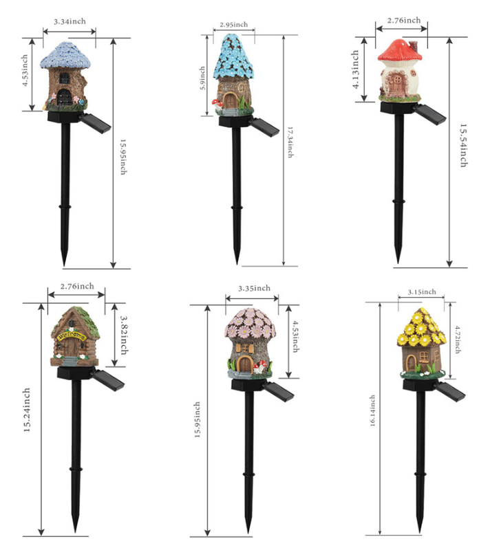 Green House Solar Powered Mushroom House Garden Stake Lights - Outdoor Waterproof Resin Landscape Decorative Lamps with Warm LED Glow for Patio, Lawn, and Yard