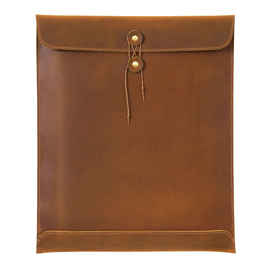 Brown Premium Genuine Top Grain Leather A4 Document Folder - Vintage Handcrafted Portfolio Bag & File Organizer for Business and Office.