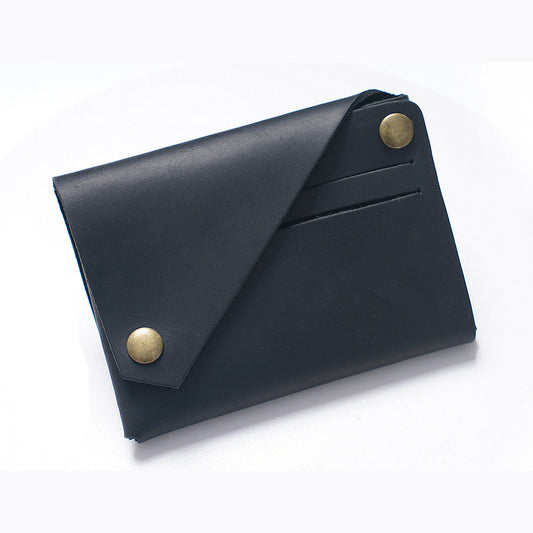 Black Vintage Genuine Leather Mini Wallet - Minimalist Handmade Card Holder & Coin Purse for Men and Women - Retro Cowhide Snap Wallet