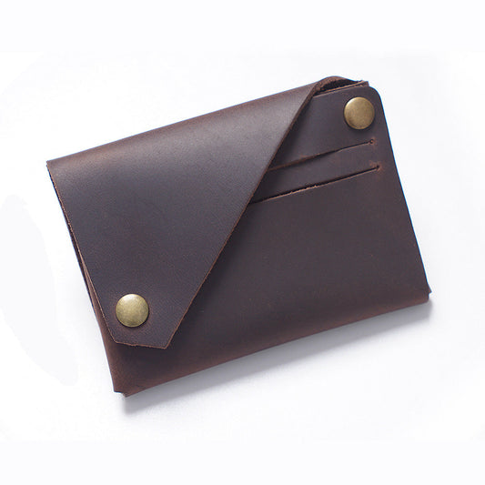 Coffee Vintage Genuine Leather Mini Wallet - Minimalist Handmade Card Holder & Coin Purse for Men and Women - Retro Cowhide Snap Wallet
