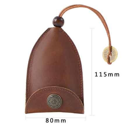 Coffee Vintage Crazy Horse Leather Key Organizer - Handmade Pull-Out Car Key Case & Home Key Holder with Retro Coin Charm