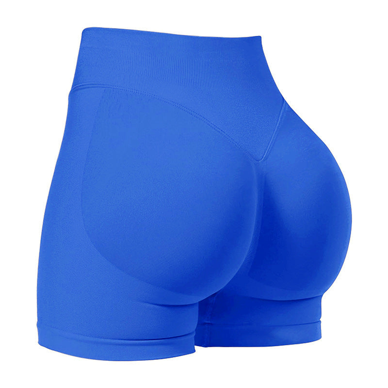 XXL Blue High-Elastic Hip Yoga Shorts - Seamless Mid-Intensity Pilates Workout Shorts.