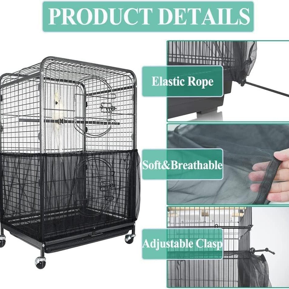 XXL White Star【Height 40, Circumference 220】 Large Bird Cage Seed Catcher Net Cover - Adjustable Mesh Guard Splash-Proof Dust Cover for Indoor Outdoor Cages