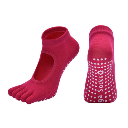 Light Green 3-Pack Women's Non-Slip Five-Finger Yoga Socks - Open Back Combed Cotton Pilates & Fitness Grip Socks for Professional Exercise.