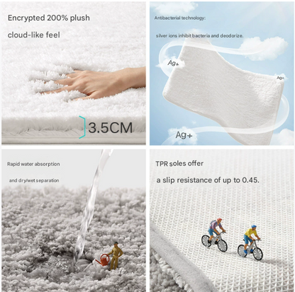 Brown 40*60cm Luxury 3.5cm Shag Bath Mat | Silver Ion Antibacterial Technology | Quick Dry Non-Slip TPR Bathroom Rug