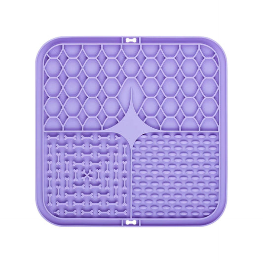2PCS Purple 20 x 20 cm Silicone Pet Lick Mat | Multi-Zone Slow Feeder Pad with Suction Cups | Anxiety Relief Dog & Cat Bowl
