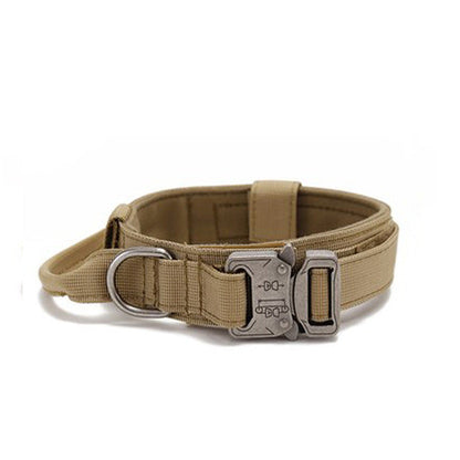 M Khaki Heavy Duty Tactical Dog Collar | Military Grade Nylon with Zinc Alloy Quick-Release Buckle | Padded Training Collar for Medium to Large Breeds