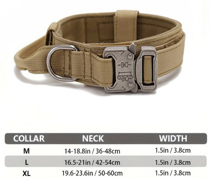 M Khaki Heavy Duty Tactical Dog Collar | Military Grade Nylon with Zinc Alloy Quick-Release Buckle | Padded Training Collar for Medium to Large Breeds