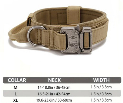 M Khaki Heavy Duty Tactical Dog Collar | Military Grade Nylon with Zinc Alloy Quick-Release Buckle | Padded Training Collar for Medium to Large Breeds