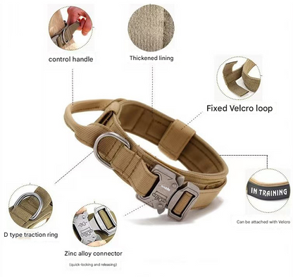 M Khaki Heavy Duty Tactical Dog Collar | Military Grade Nylon with Zinc Alloy Quick-Release Buckle | Padded Training Collar for Medium to Large Breeds