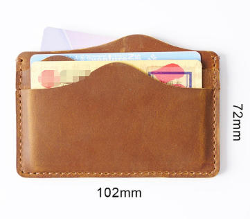 Wine Red Minimalist Slim Crazy Horse Leather Card Holder - Vintage Handcrafted Top Grain Cowhide Wallet and ID Case for Men