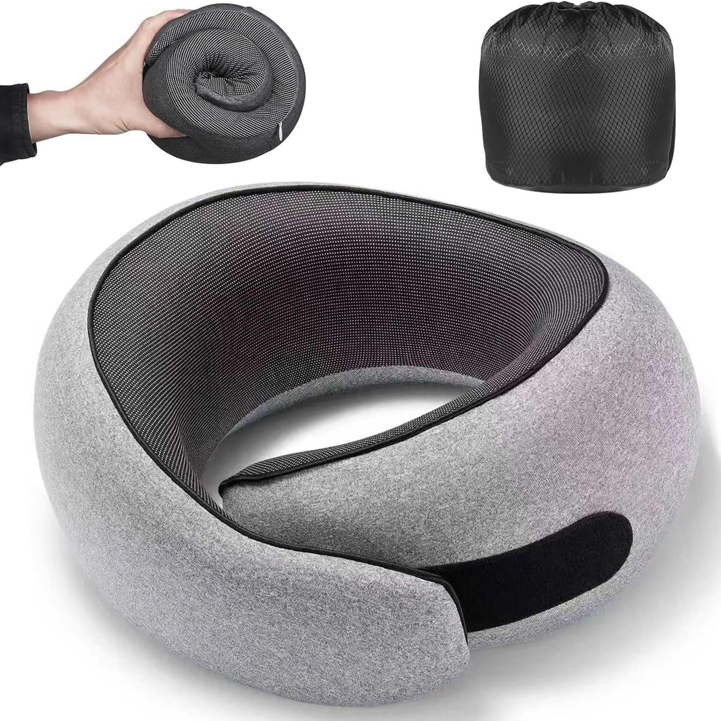 Light Grey Ergonomic Memory Foam Travel Neck Pillow - U-Shaped Support for Naps & Journeys
